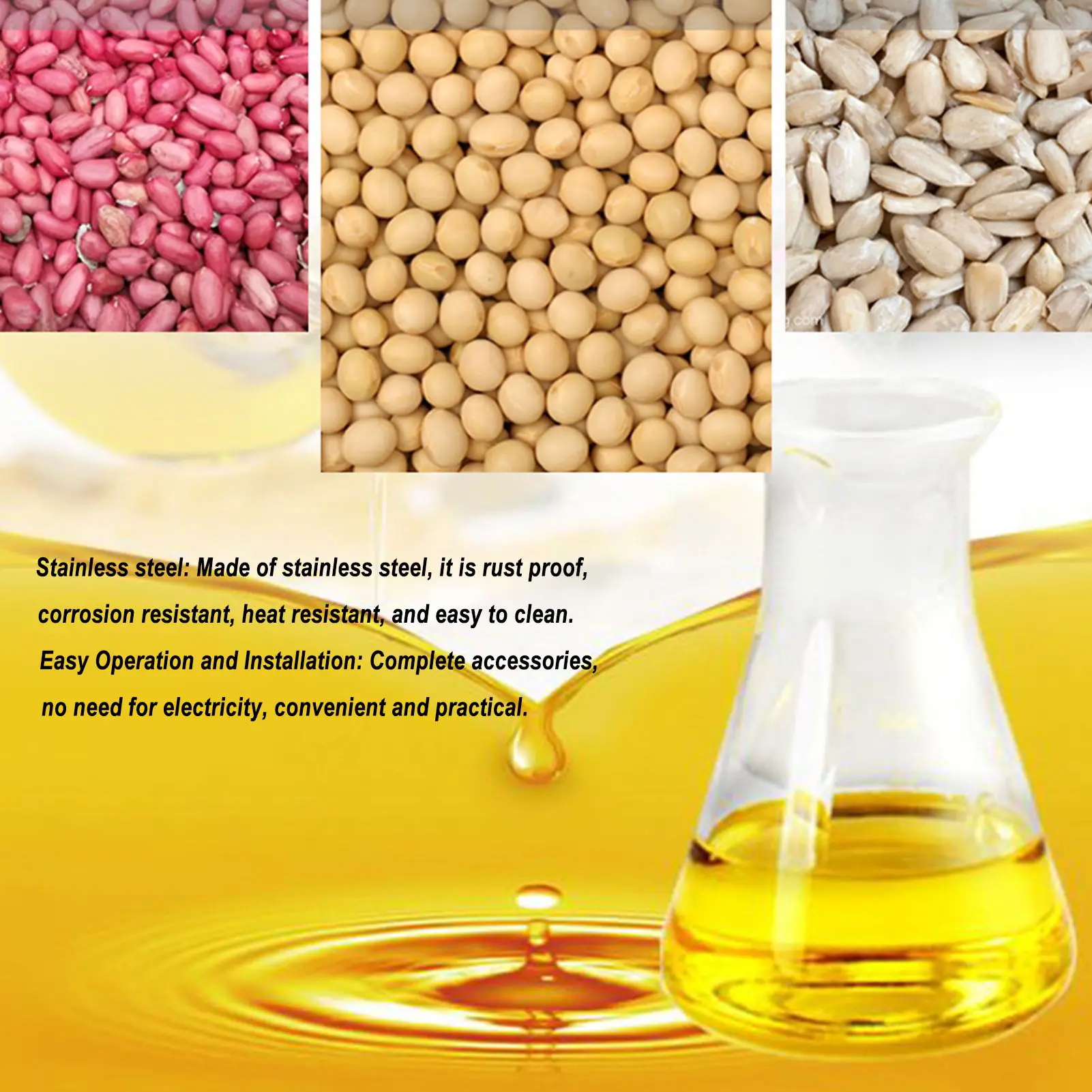 Manual Oil Press Machine Stainless Steel Easy Operation Cold Hot Press Easy to Clean Oil Maker for Nuts Seed Home