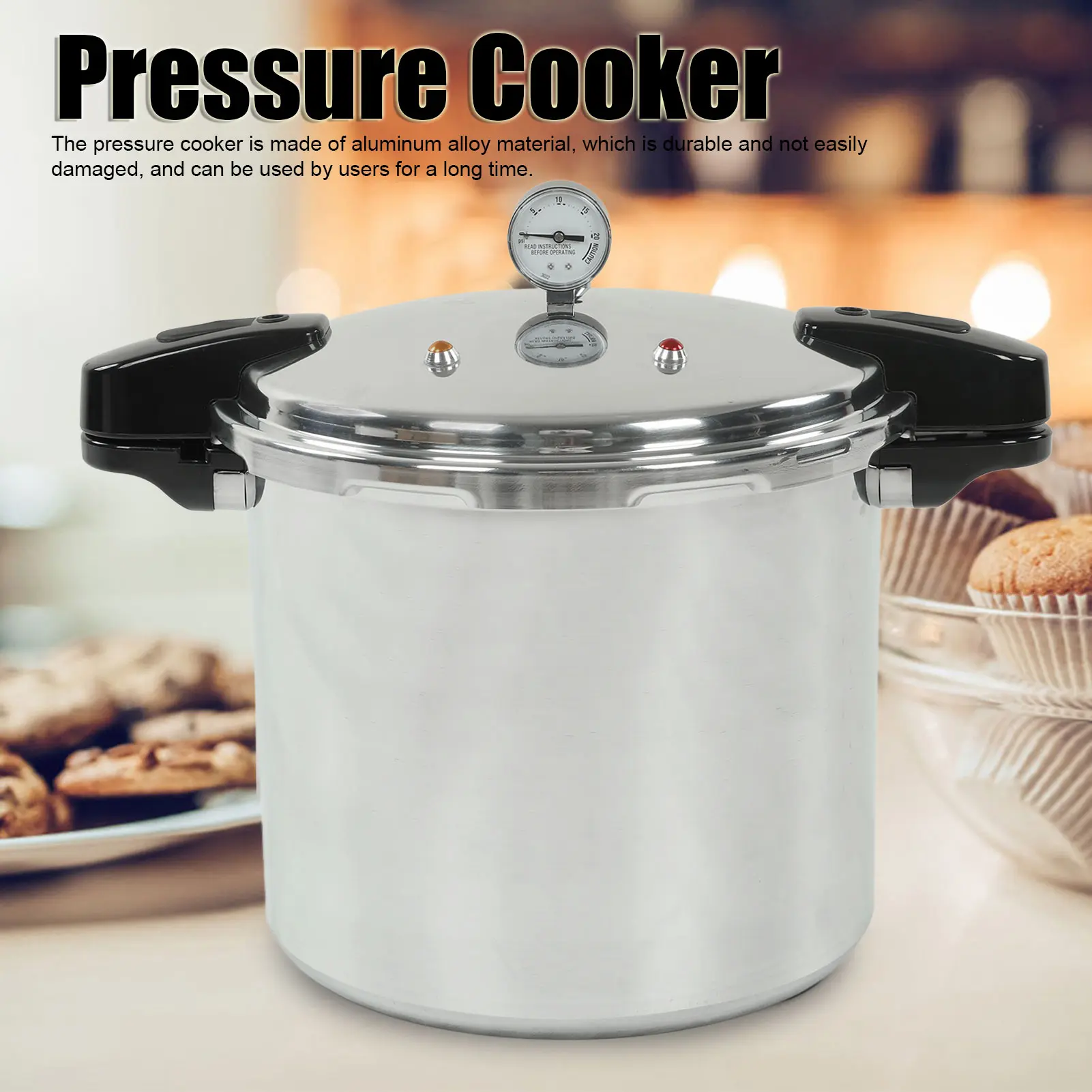 23L Pressure Cooker Aluminum Alloy Pressure Cooker with Gauge Multifunctional Pressure Canner for Home Restaurant Hotel Canteen