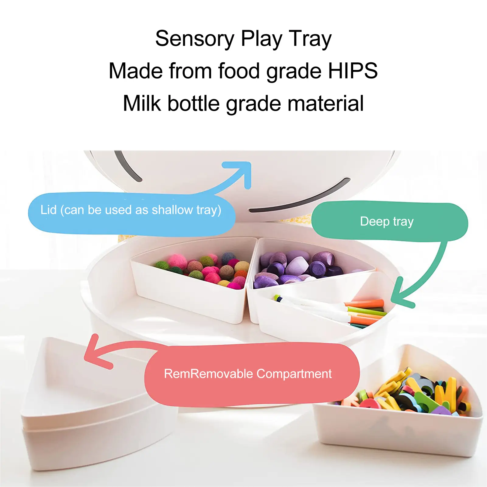 Play Sensory Bin Educational Anti Slip Bottom with Lid 6 Storage Inserts Sensory Bin Play Tray for Promoting Hand Eye Coordinati