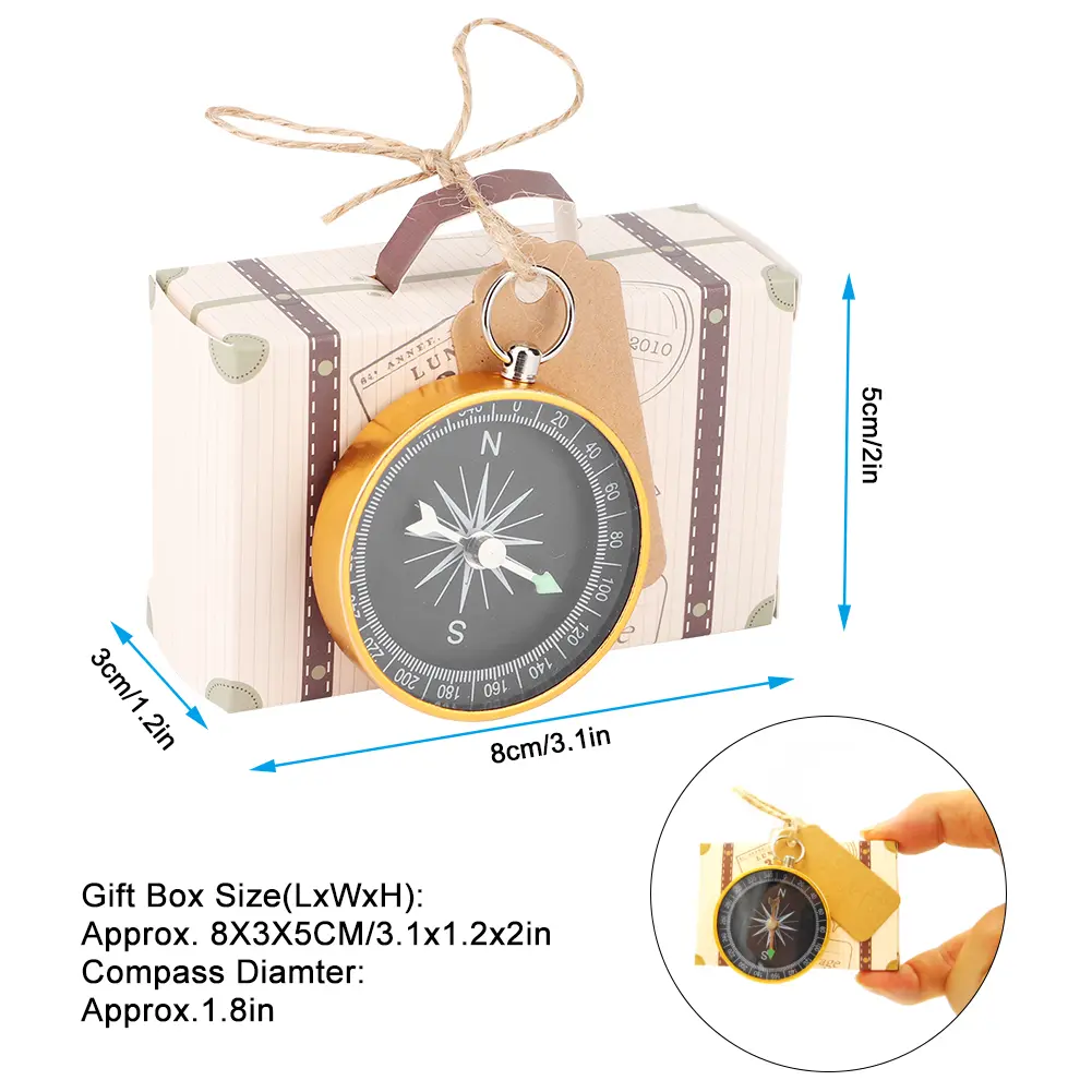 20Pcs Wedding Gift Box Candy Boxes with Compass and Kraft Tags for Travel Wedding Favors Decorations