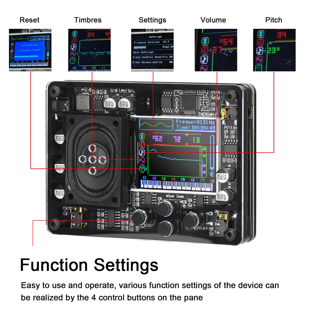 Audio Theremin Musical Module Vintage Electronic Ingenious Instrument Multiple Voices Adjustable with Color Screen Display