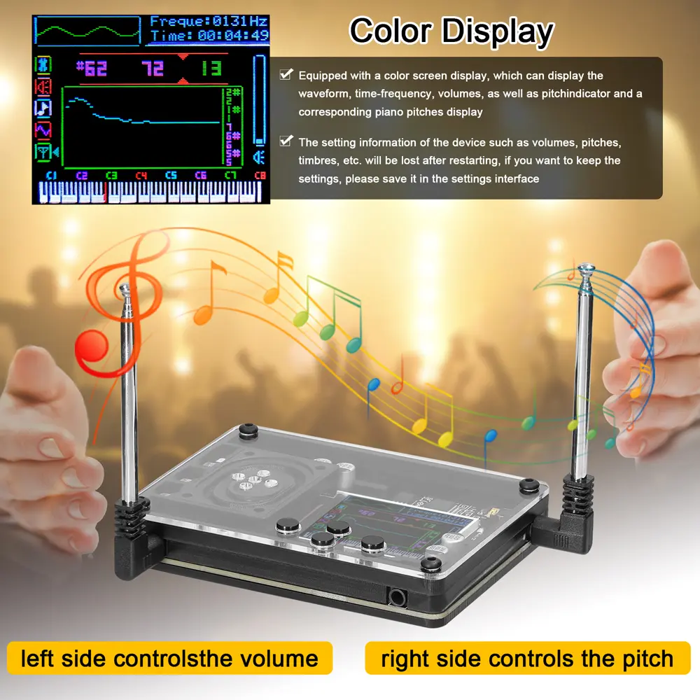 Audio Theremin Musical Module Vintage Electronic Ingenious Instrument Multiple Voices Adjustable with Color Screen Display