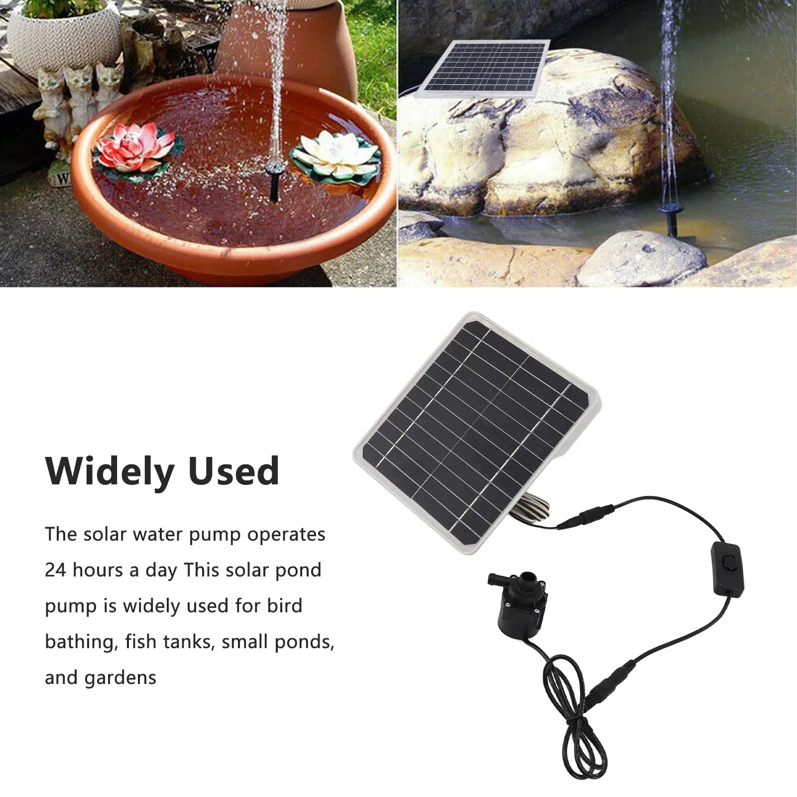 50W Solar Powered Water Pump Solar Panel Kit 24 Hour Operation Solar Panel Water Fountain Pump Kit with Switch Adjustment for Bi