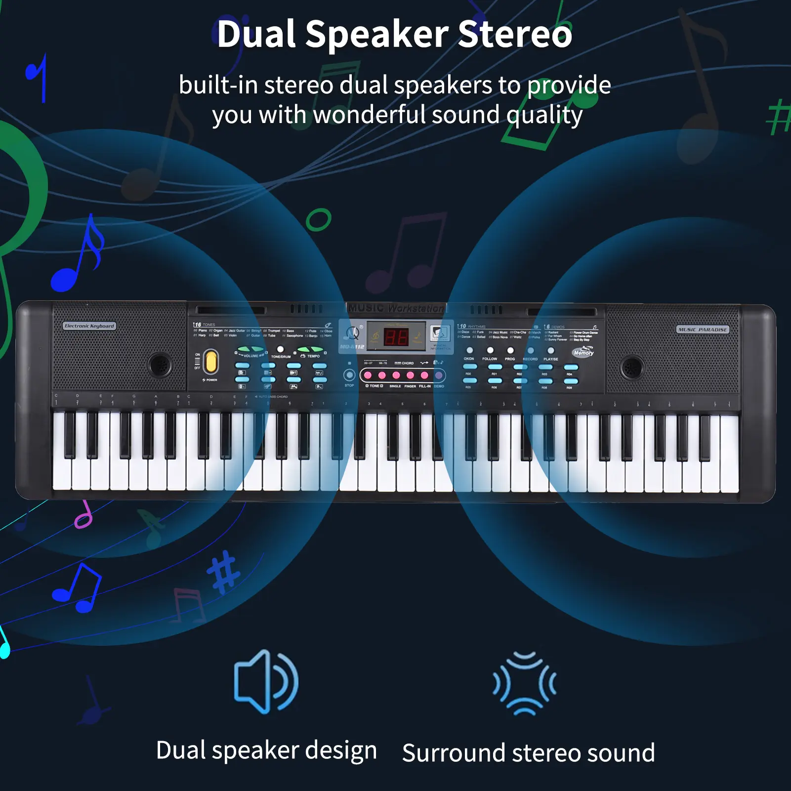 61 Keys USB Electronic Organ Kids Electric Piano with Microphone Black Digital Music Electronic Keyboard LED Display Built-in Du