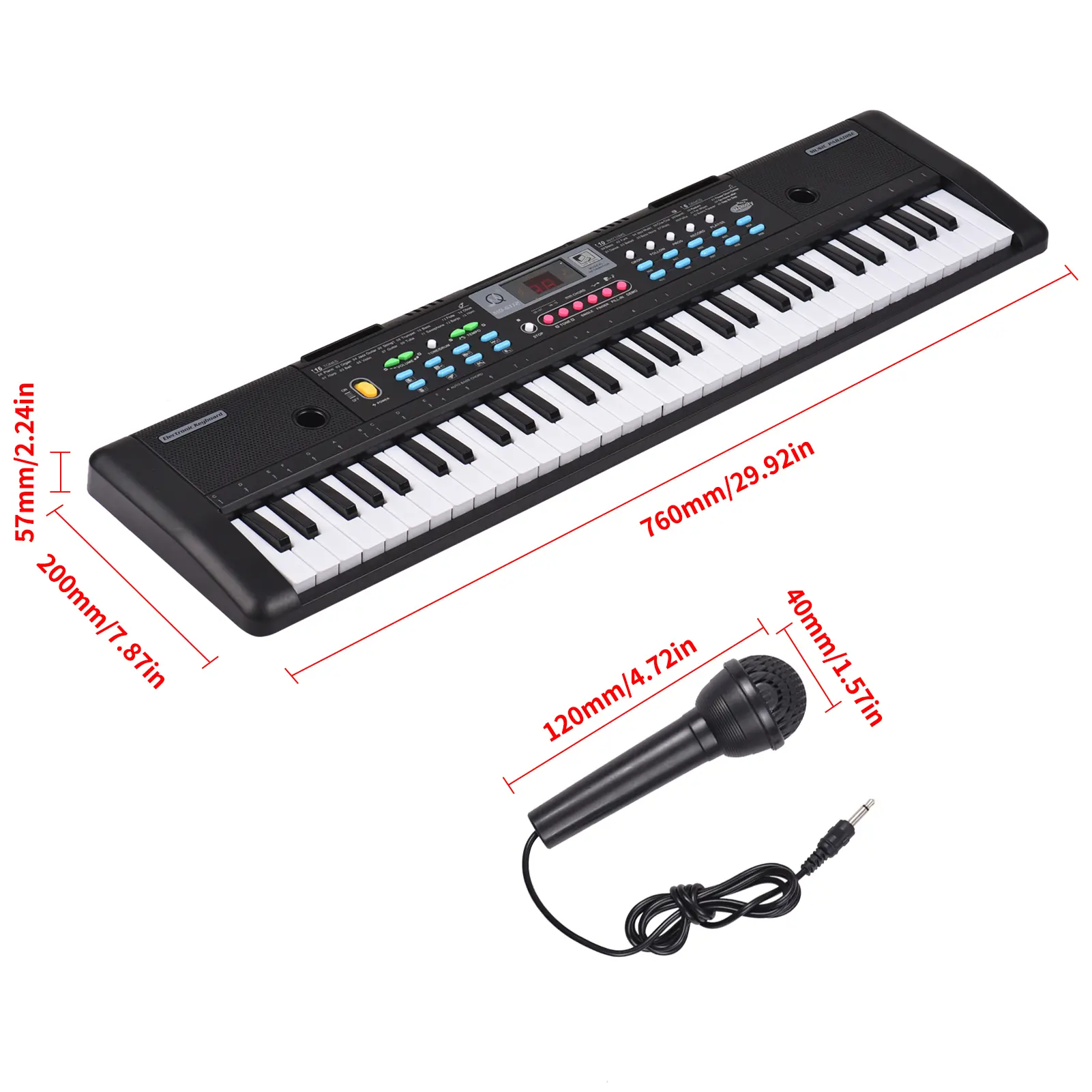 61 Keys USB Electronic Organ Kids Electric Piano with Microphone Black Digital Music Electronic Keyboard LED Display Built-in Du