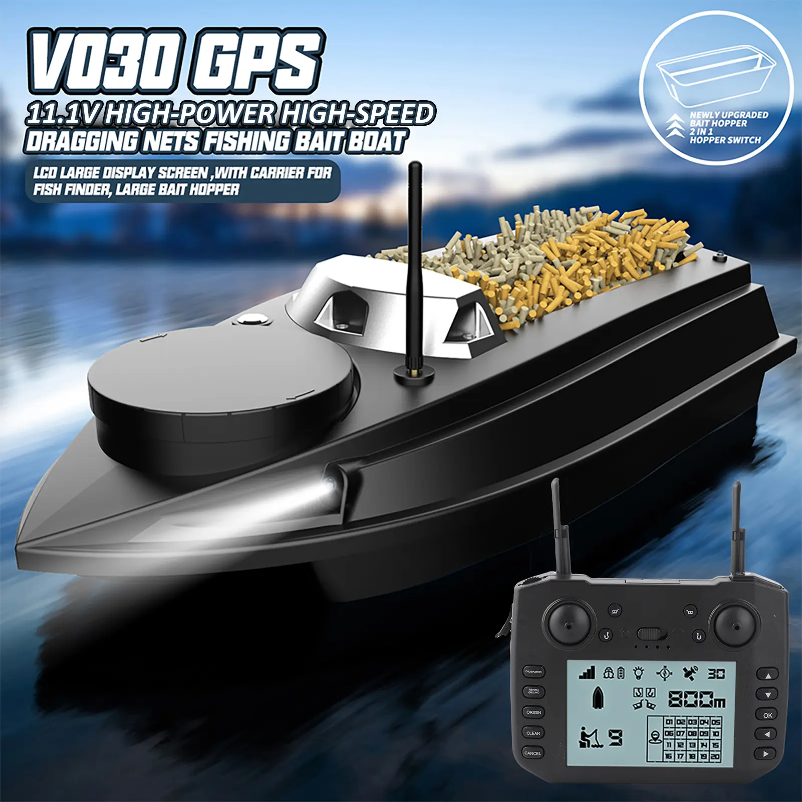 NEW GPS Fishing Bait Boat 9 Fishing Grounds 180 Points Bait Boat 6.6lbs Loading Support Automatic Cruise/Positioning Points Cru