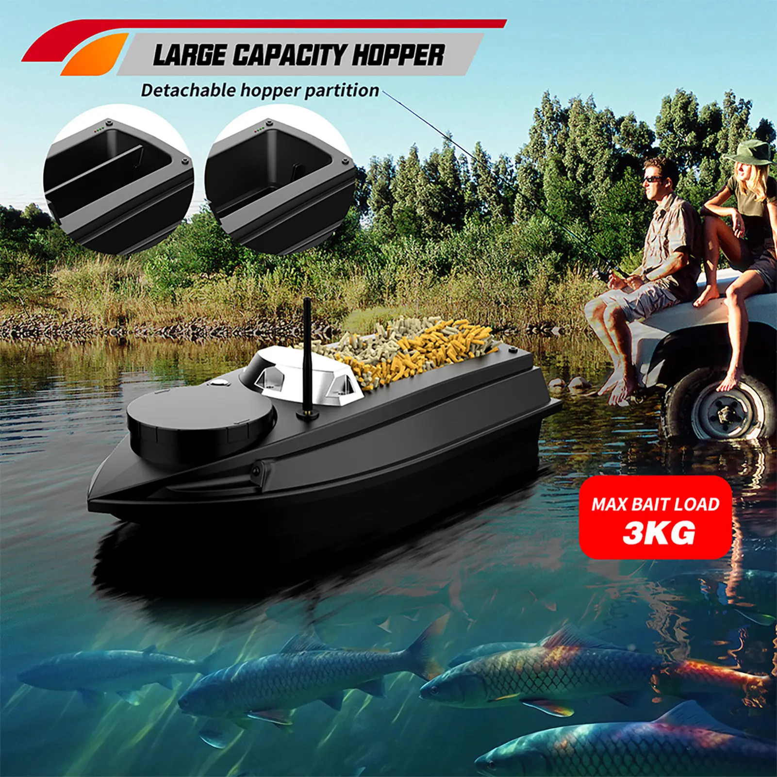 NEW GPS Fishing Bait Boat 9 Fishing Grounds 180 Points Bait Boat 6.6lbs Loading Support Automatic Cruise/Positioning Points Cru
