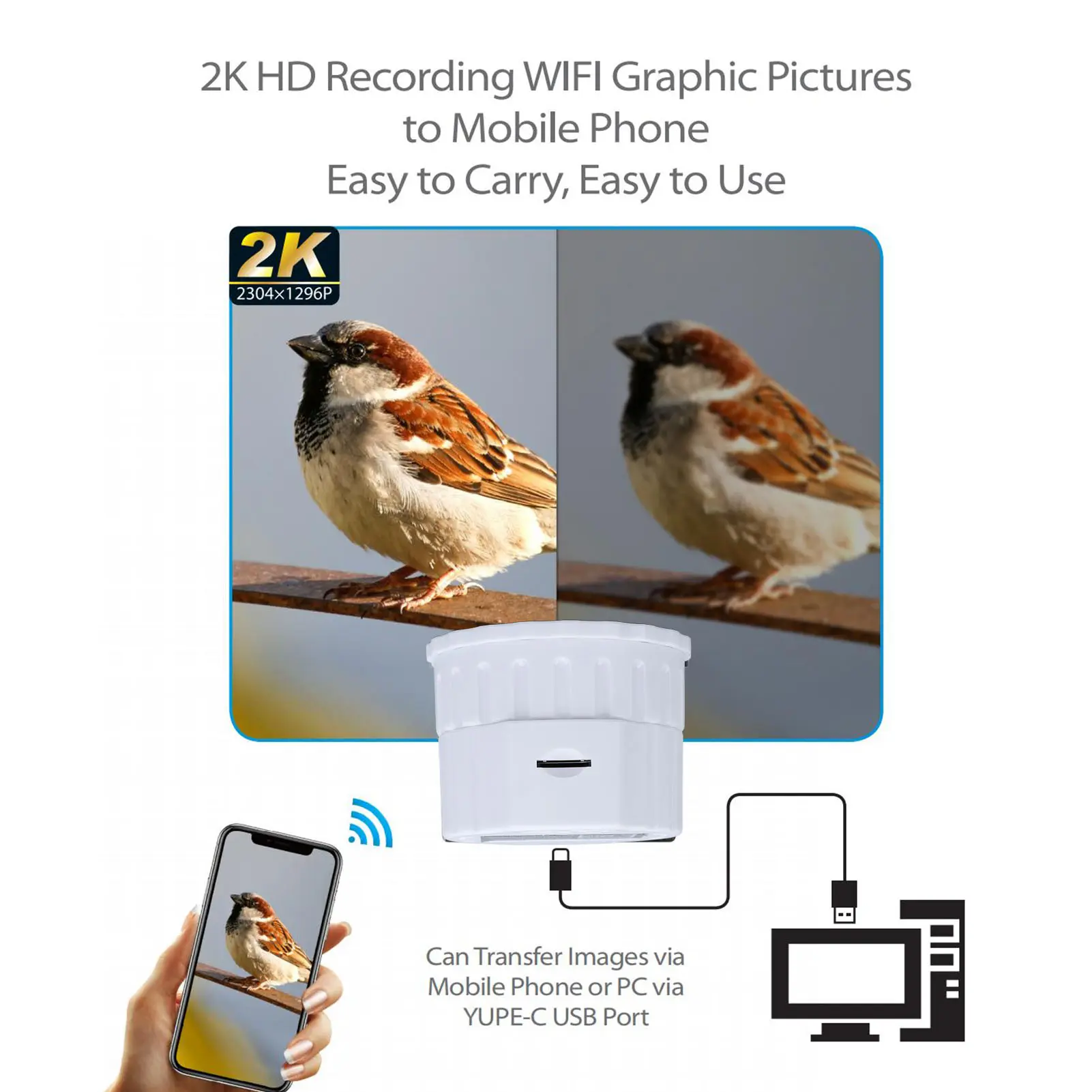WiFi Telescope Eyepiece Camera Built in App 4MP WiFi Wireless Digital Eyepiece for 1.18‑1.97in Sighting Telescope