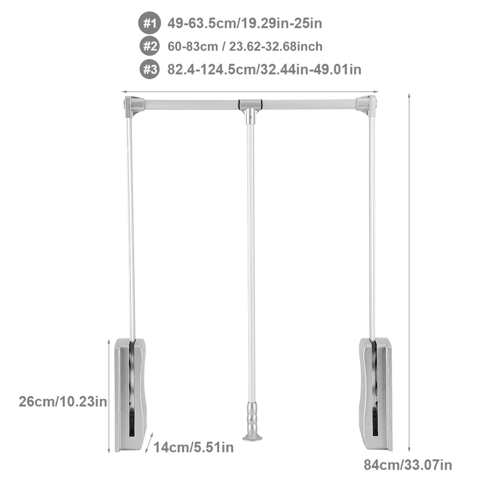 Lift/Pull Down Adjustable Width Wardrobe Clothes Hanging Rail Soft Return Space Saving
