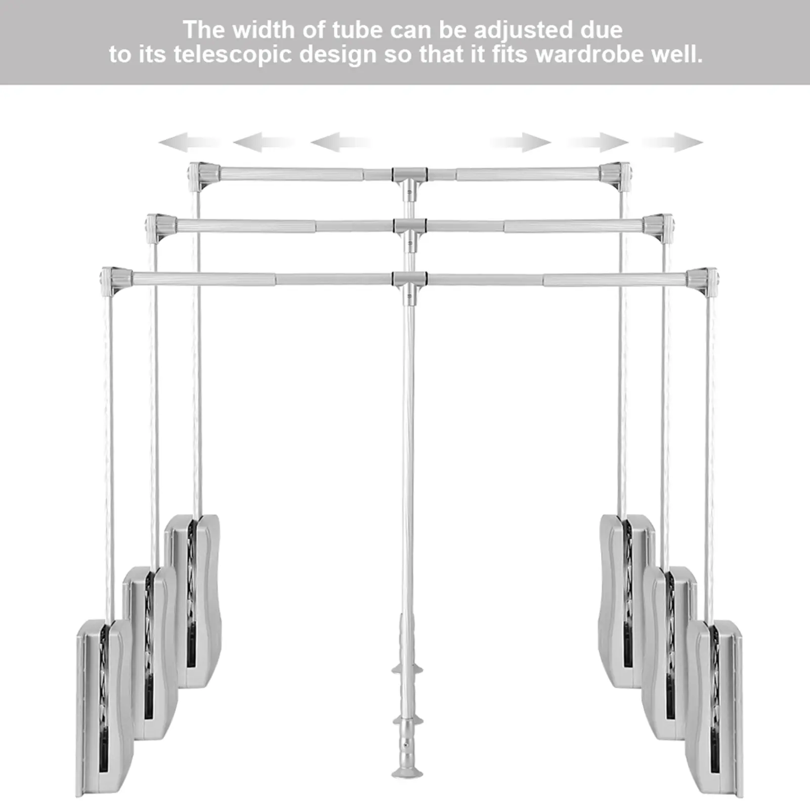 Lift/Pull Down Adjustable Width Wardrobe Clothes Hanging Rail Soft Return Space Saving