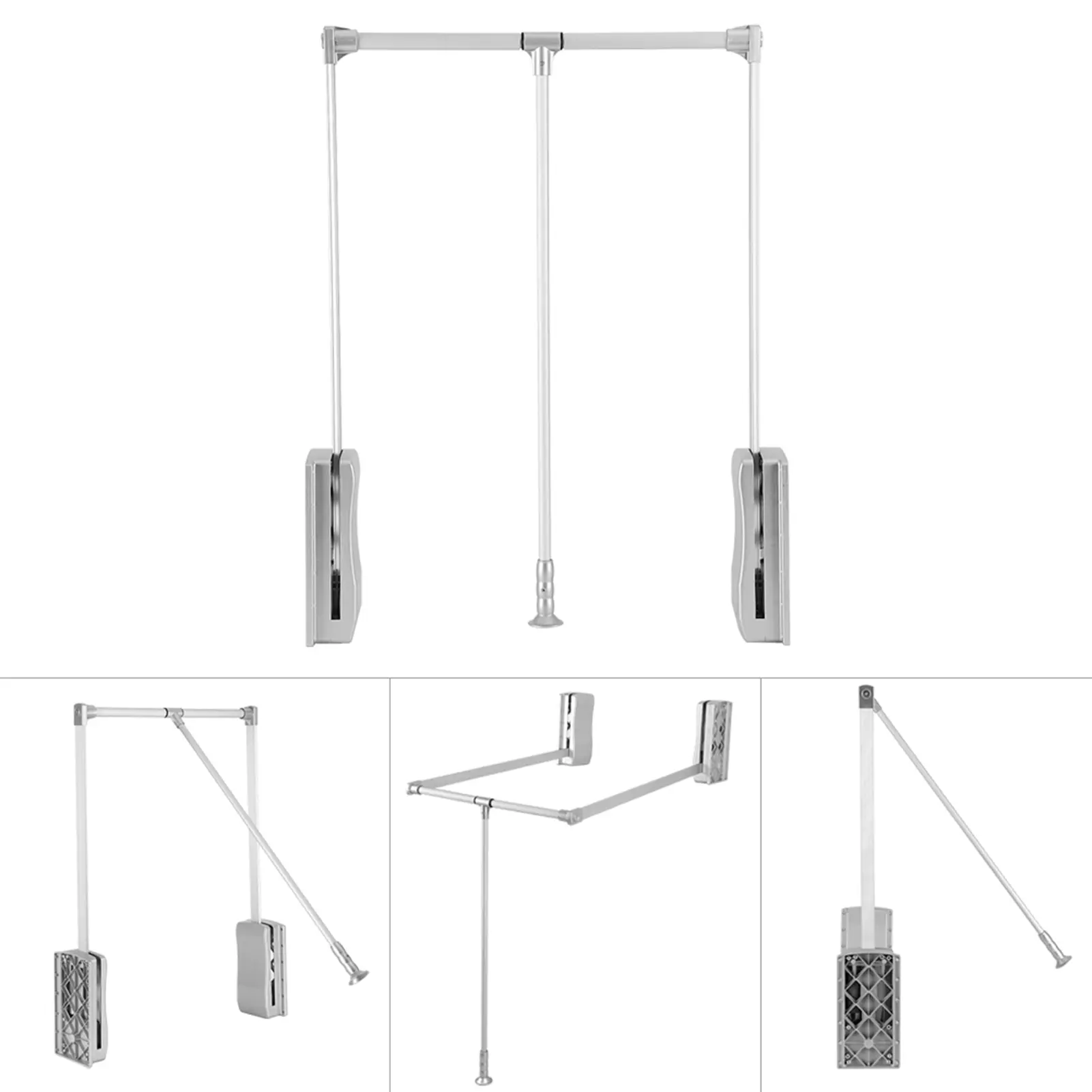 Lift/Pull Down Adjustable Width Wardrobe Clothes Hanging Rail Soft Return Space Saving