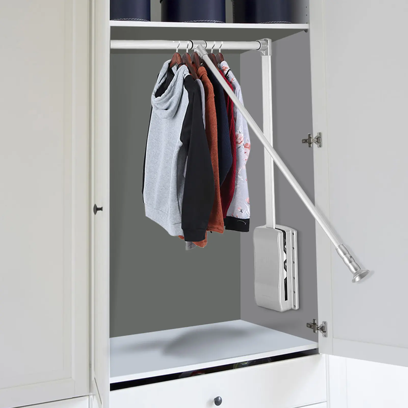 Lift/Pull Down Adjustable Width Wardrobe Clothes Hanging Rail Soft Return Space Saving