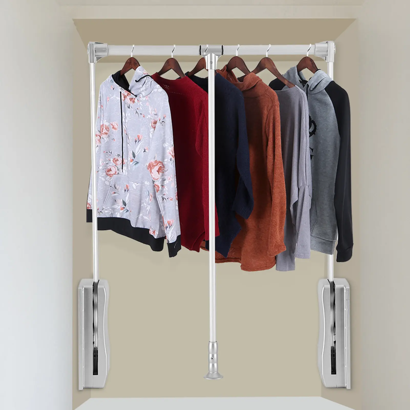 Lift/Pull Down Adjustable Width Wardrobe Clothes Hanging Rail Soft Return Space Saving