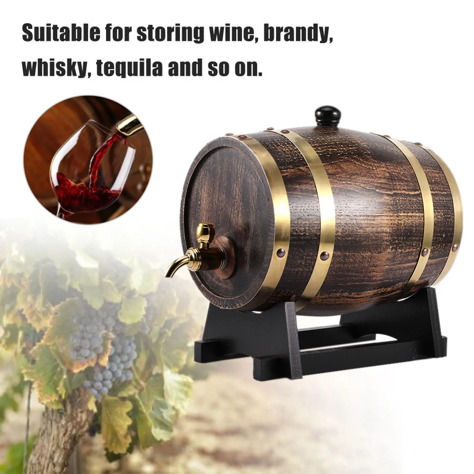 3L Retro Style Oak Wood Red Wine Brandy Whisky Barrel Keg Bucket Container with Faucet