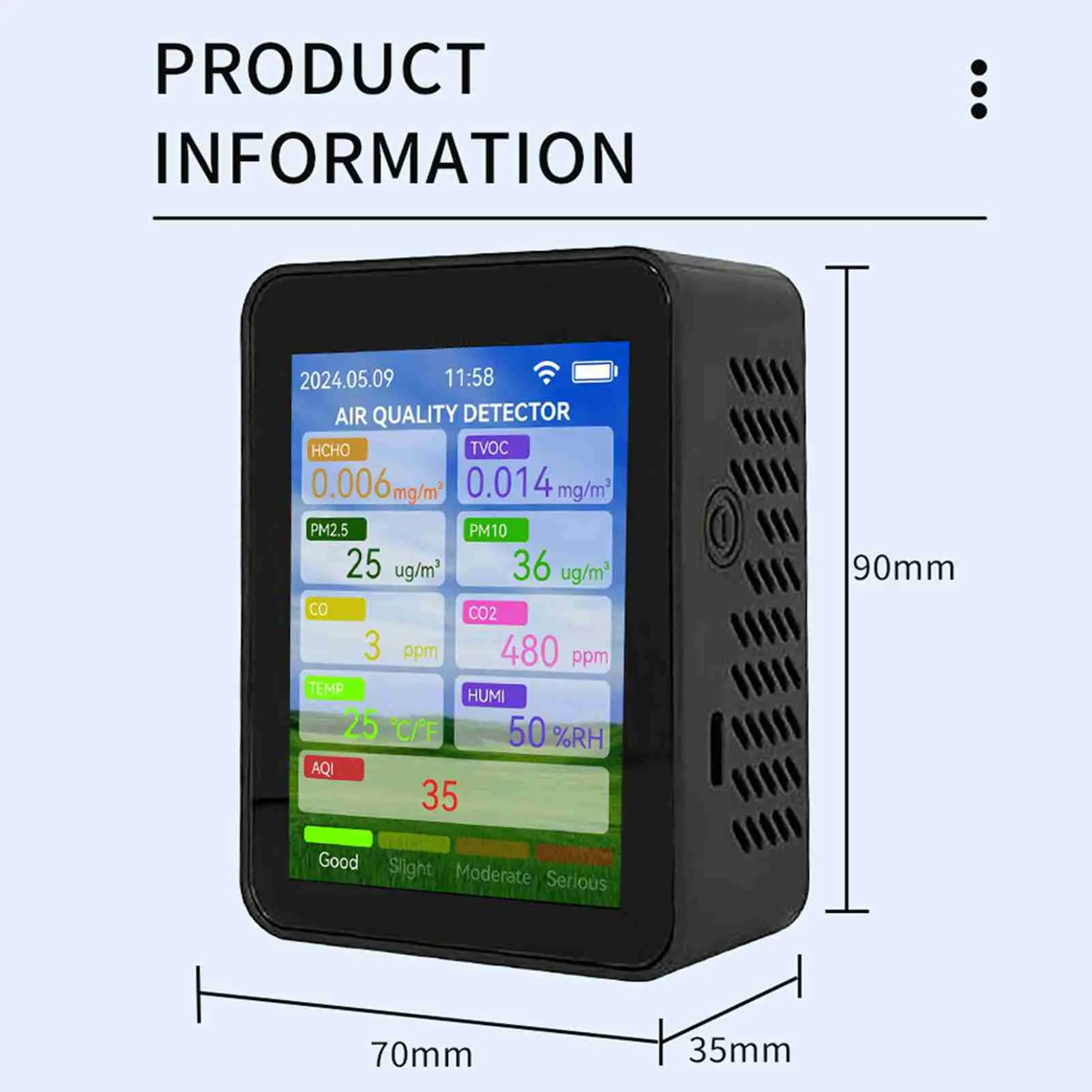WiFi Air Quality Meter Household HCHO TVOC Carbon Monoxide CO2 PM2.5 PM10 Tester Portable Temperature Humidity Detector 2.8 in