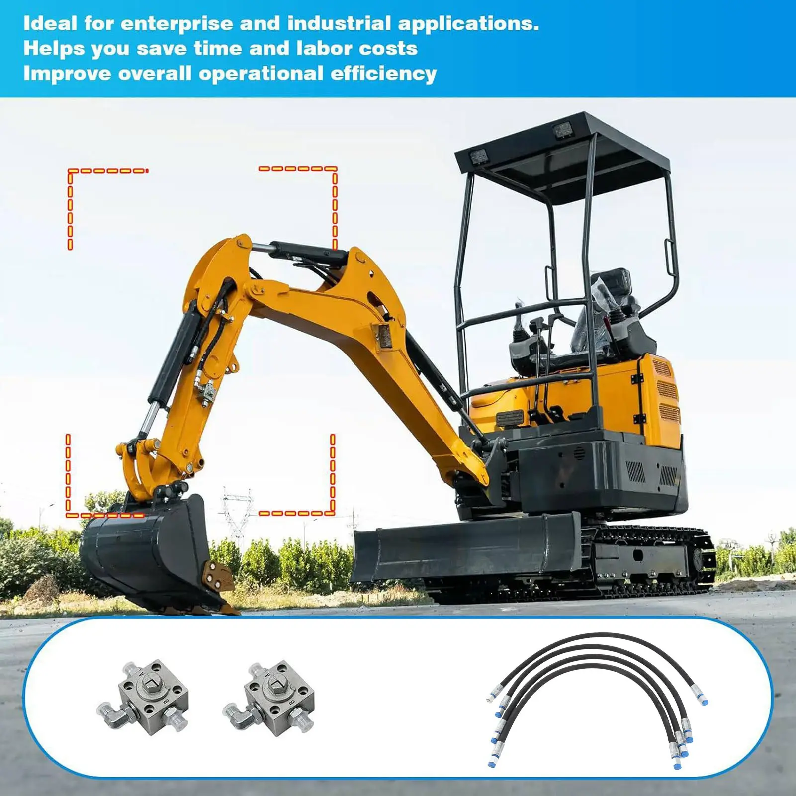 2Pcs 3 Way Diverter Valve for 1-2 Ton Chinese Mini Excavator with 31in Flexible Hoses