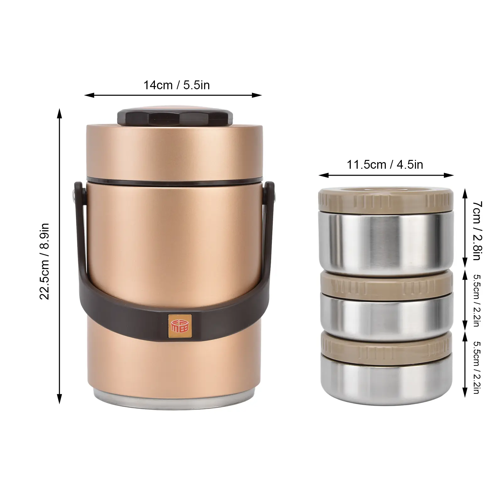 2000ml 304 Stainless Steel Vacuum Insulation Lunch Box Portable 3 Layer Vacuum Insulated Barrel