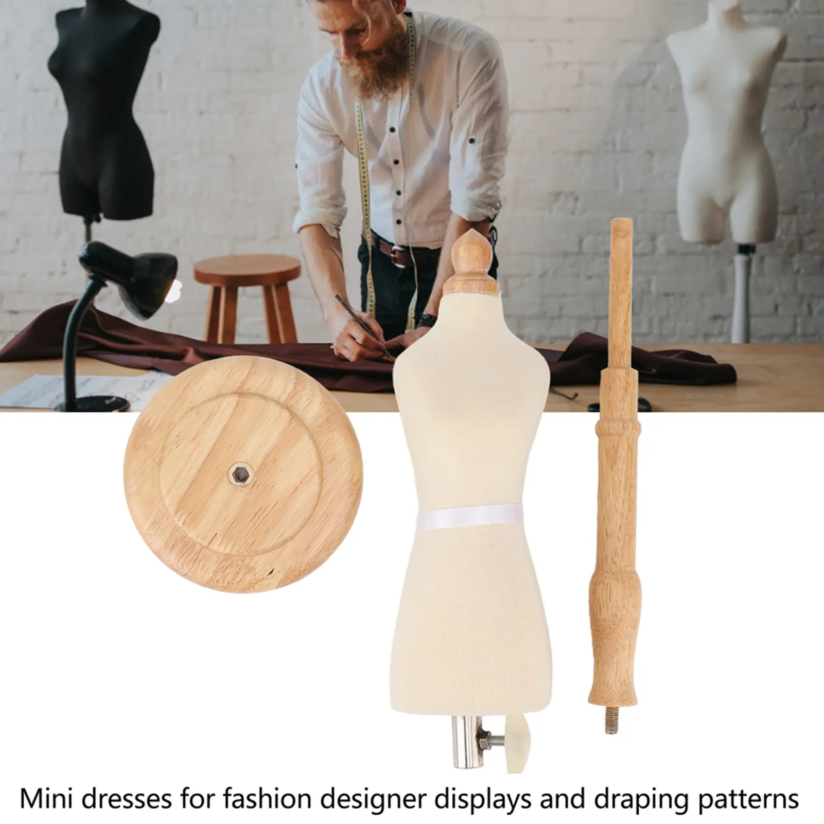Female Dress Form Professional Beech Wood Durable Sewing Dress Form with Wooden Base for Clothing Dress Display