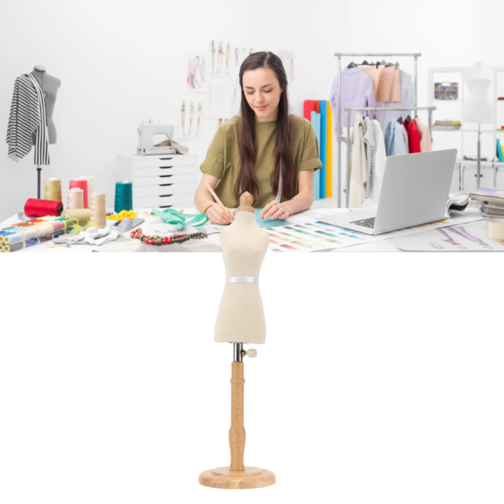 Female Dress Form Professional Beech Wood Durable Sewing Dress Form with Wooden Base for Clothing Dress Display