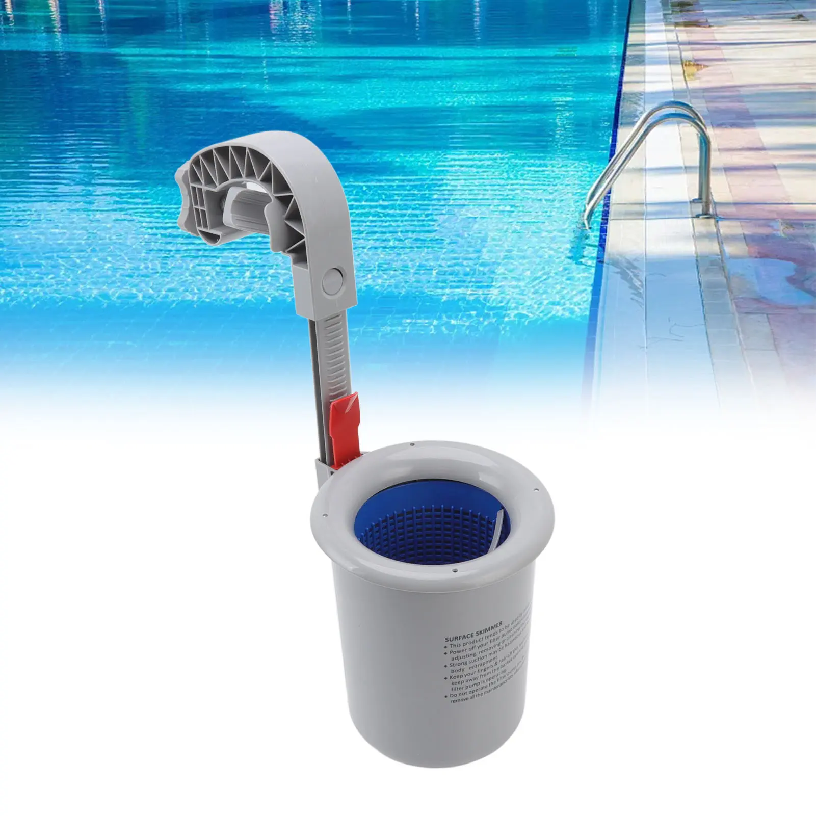 Pool Surface Skimmer Plastic Gray Wall Mounted Automatic Cleaner Filter Debris Collector for Swimming Pool