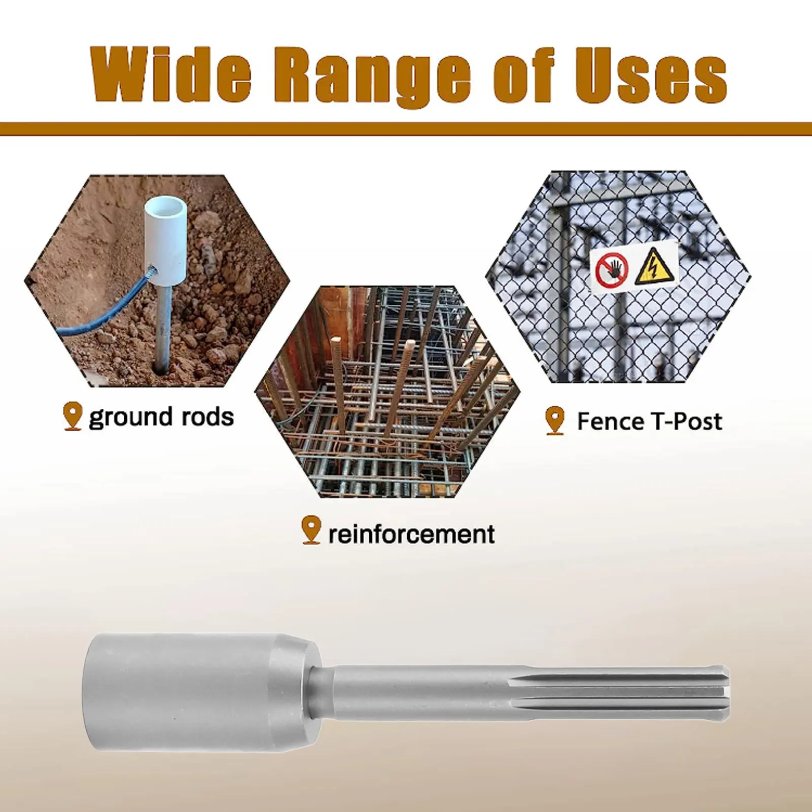 T Post Driver 5 Pits Shank Steel Fence Post Driver Hand Post Pounder Hammer Drill Attachment 20cm Length