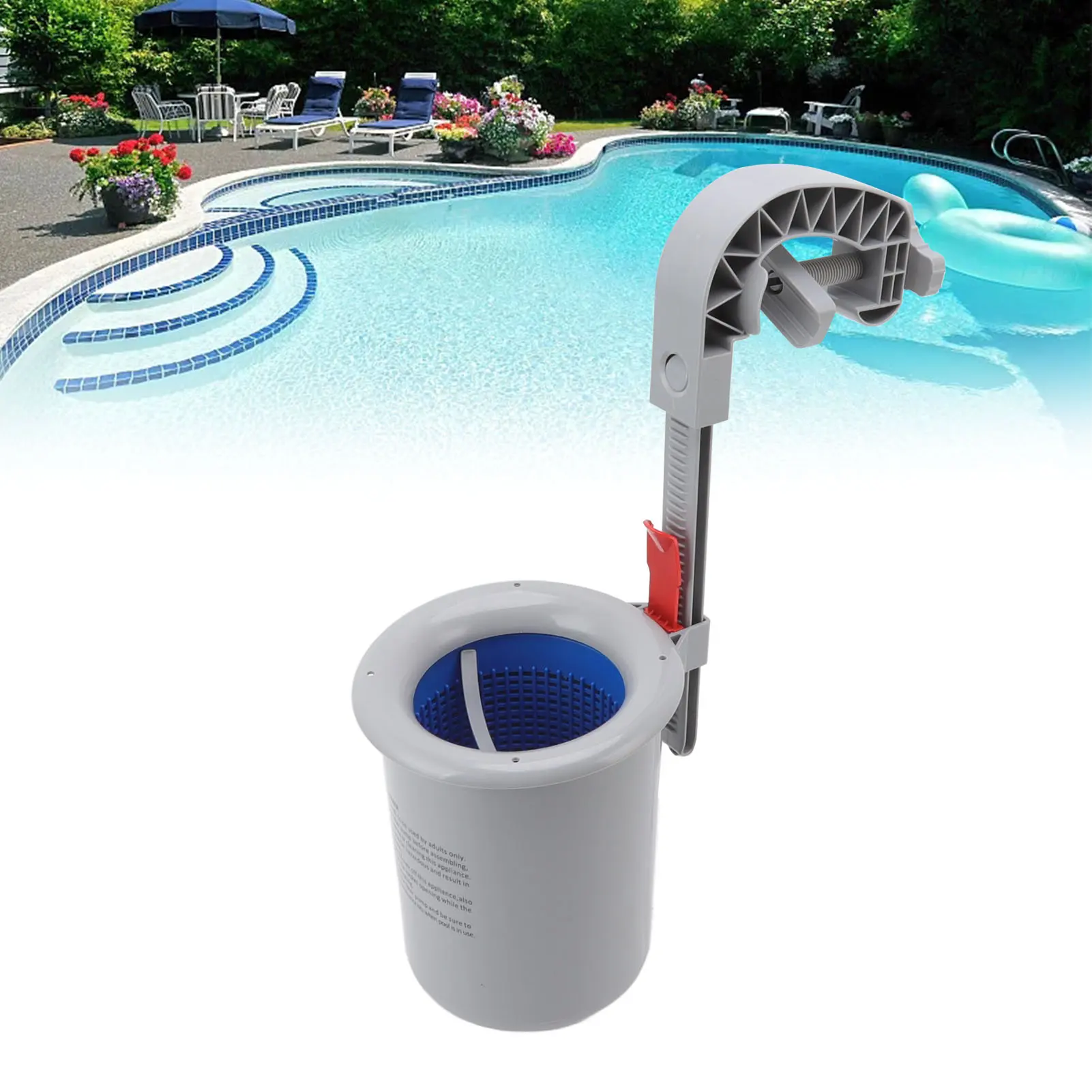 Pool Surface Skimmer Plastic Gray Wall Mounted Automatic Cleaner Filter Debris Collector for Swimming Pool