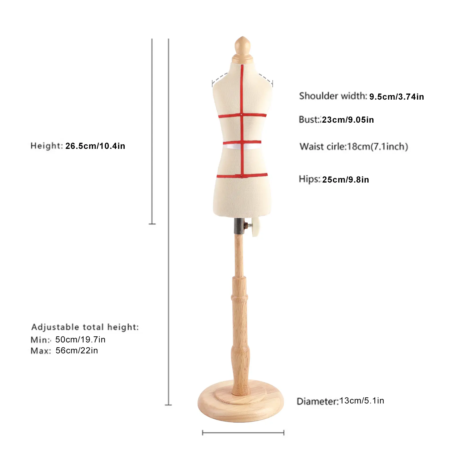 Female Dress Form Professional Beech Wood Durable Sewing Dress Form with Wooden Base for Clothing Dress Display