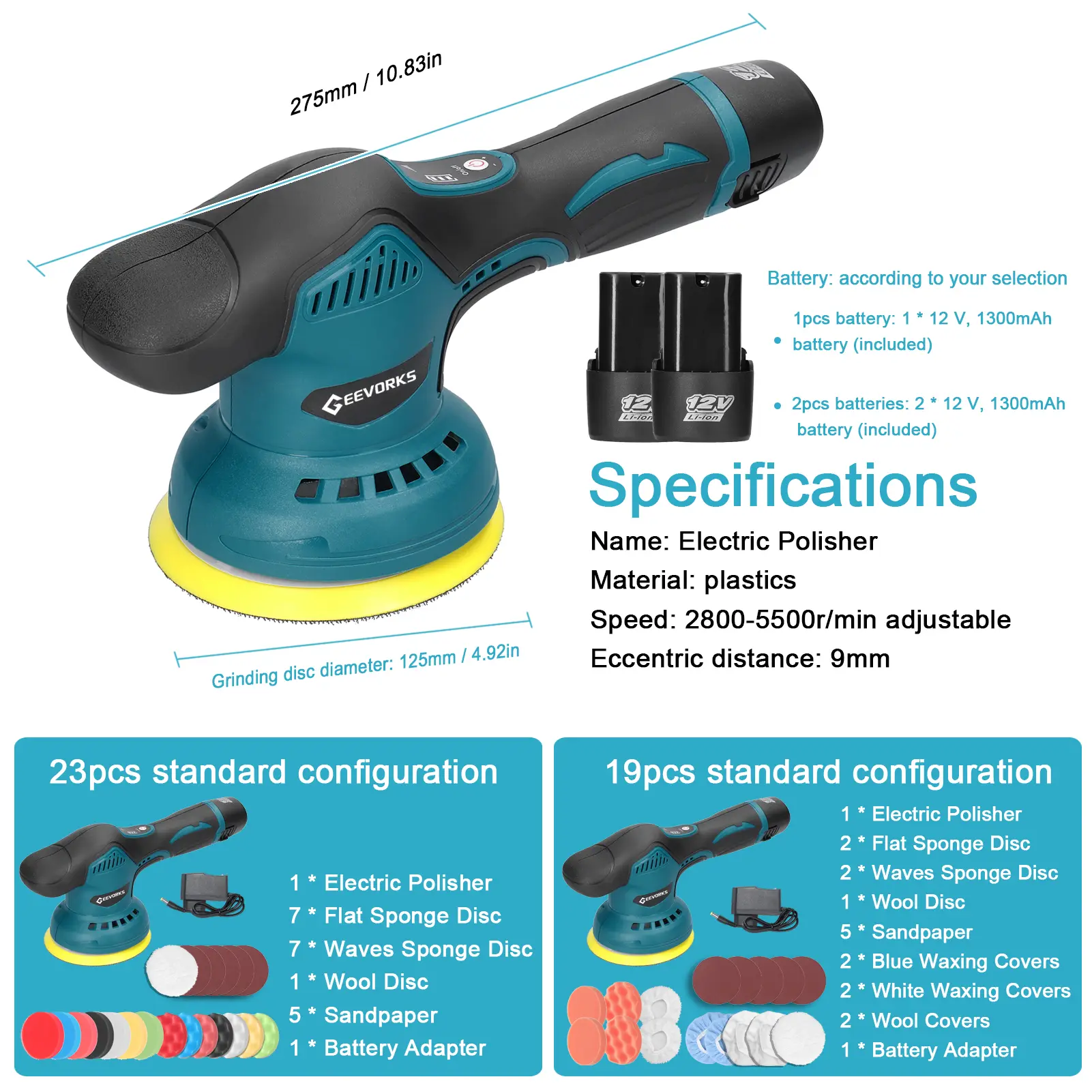 Cordless Eccentric Car Polisher 8 Gears of Speeds Adjustable Electric Auto Polishing Machine Multifunctional Metal Waxing Wood G