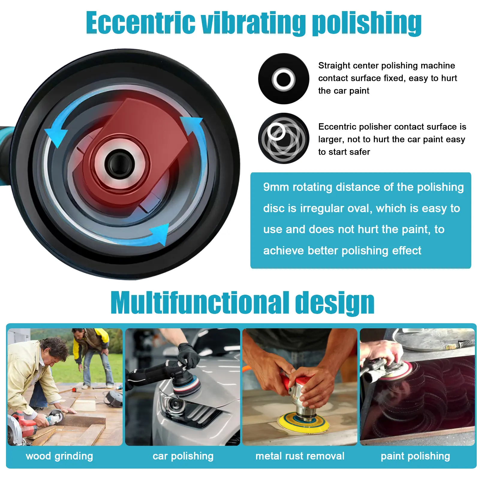 Cordless Eccentric Car Polisher 8 Gears of Speeds Adjustable Electric Auto Polishing Machine Multifunctional Metal Waxing Wood G
