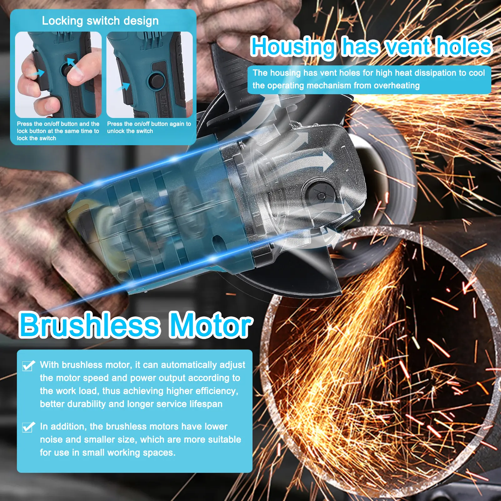 21V 125mm M14 Angle Grinder Brushless Motor Electric Grinding Tool Multifunctional Lithium Cutting Machine Utility Power Tool fo