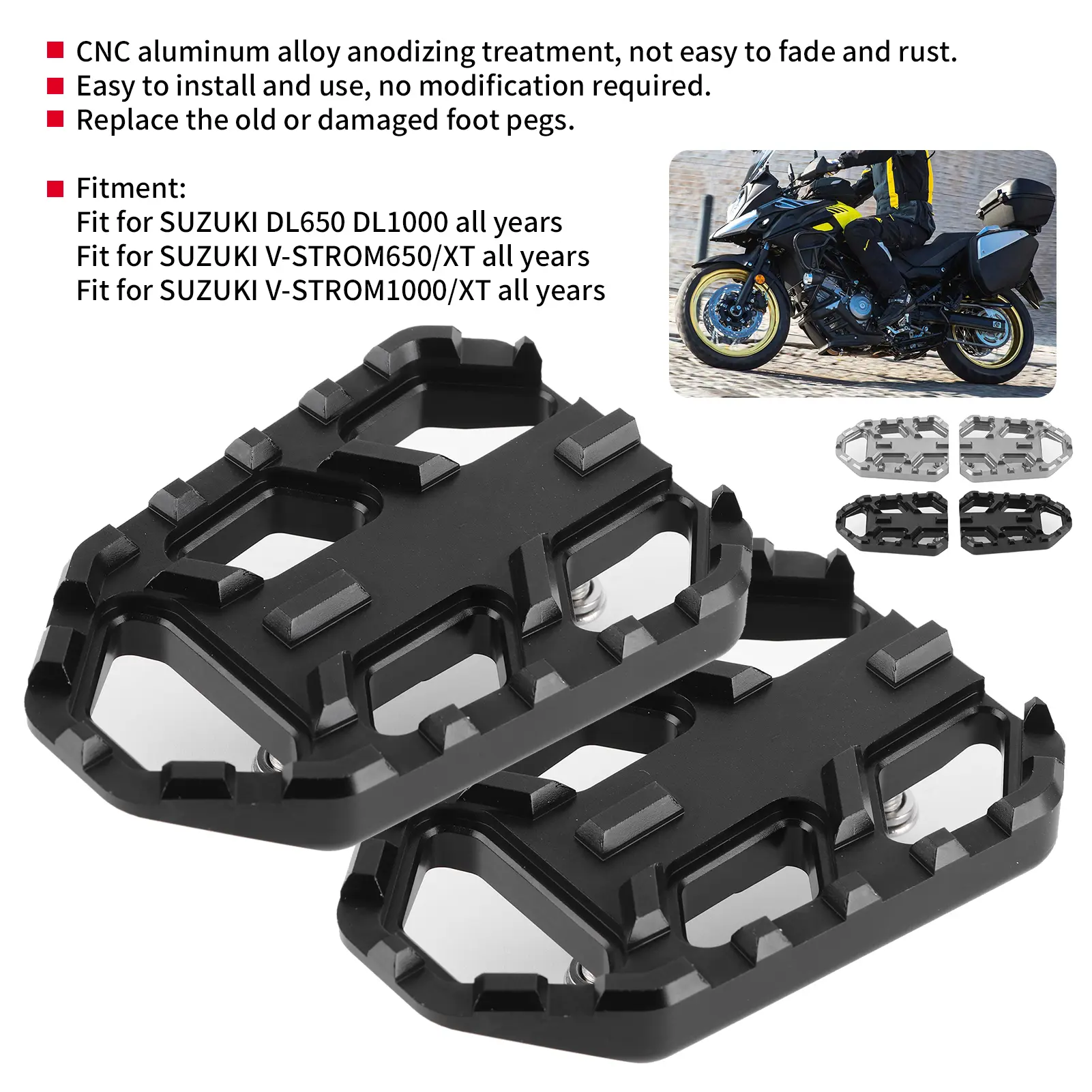 Motorcycle Wide Footrest CNC Aluminum Alloy Pedals Fit for Suzuki DL650 DL1000 VSTROM 650XT/1000XT