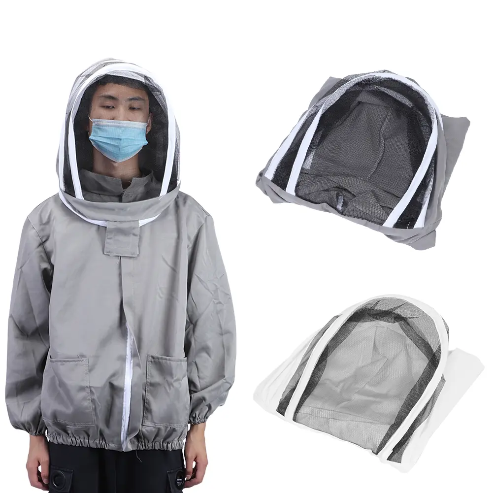 Beekeeping Protective Veil Jacket Bee Suit Smock with Double Zippers Beekeeper Accessory