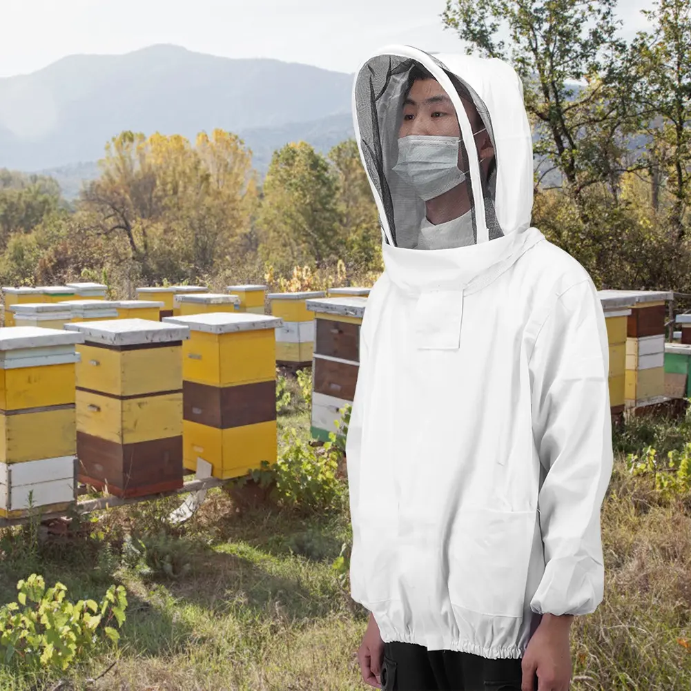 Beekeeping Protective Veil Jacket Bee Suit Smock with Double Zippers Beekeeper Accessory