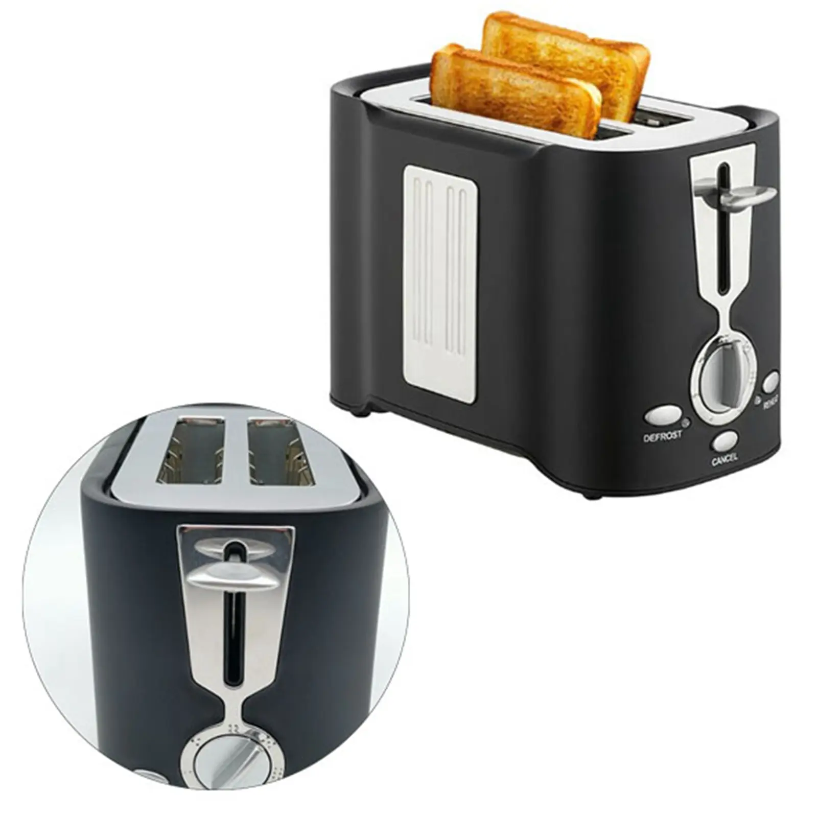 Toaster Multifunctional Alloy 2 Slice Toaster with Detachable Tray for Breakfast   800W