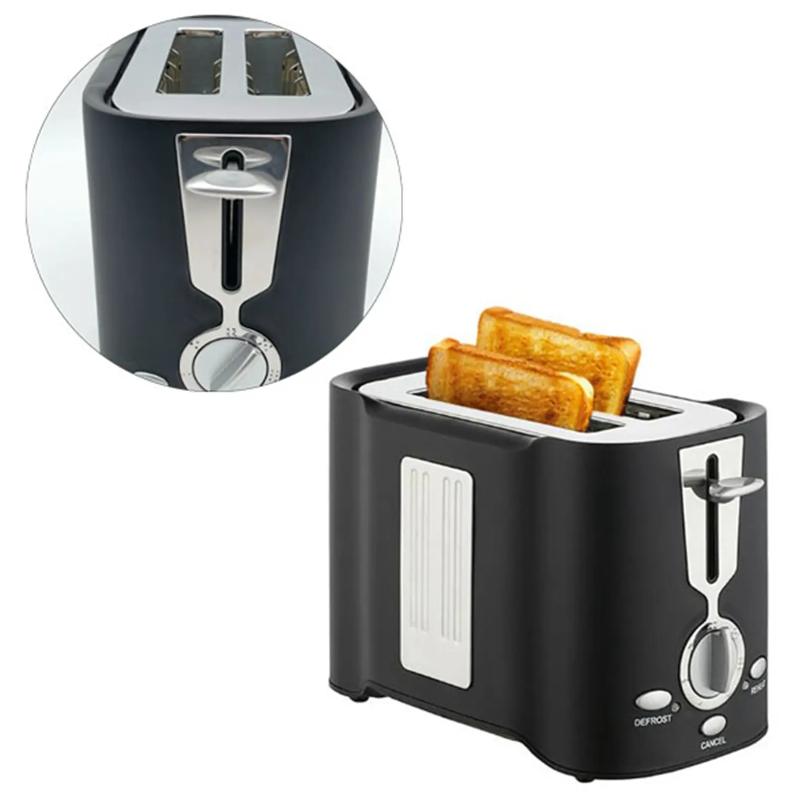 Toaster Multifunctional Alloy 2 Slice Toaster with Detachable Tray for Breakfast   800W