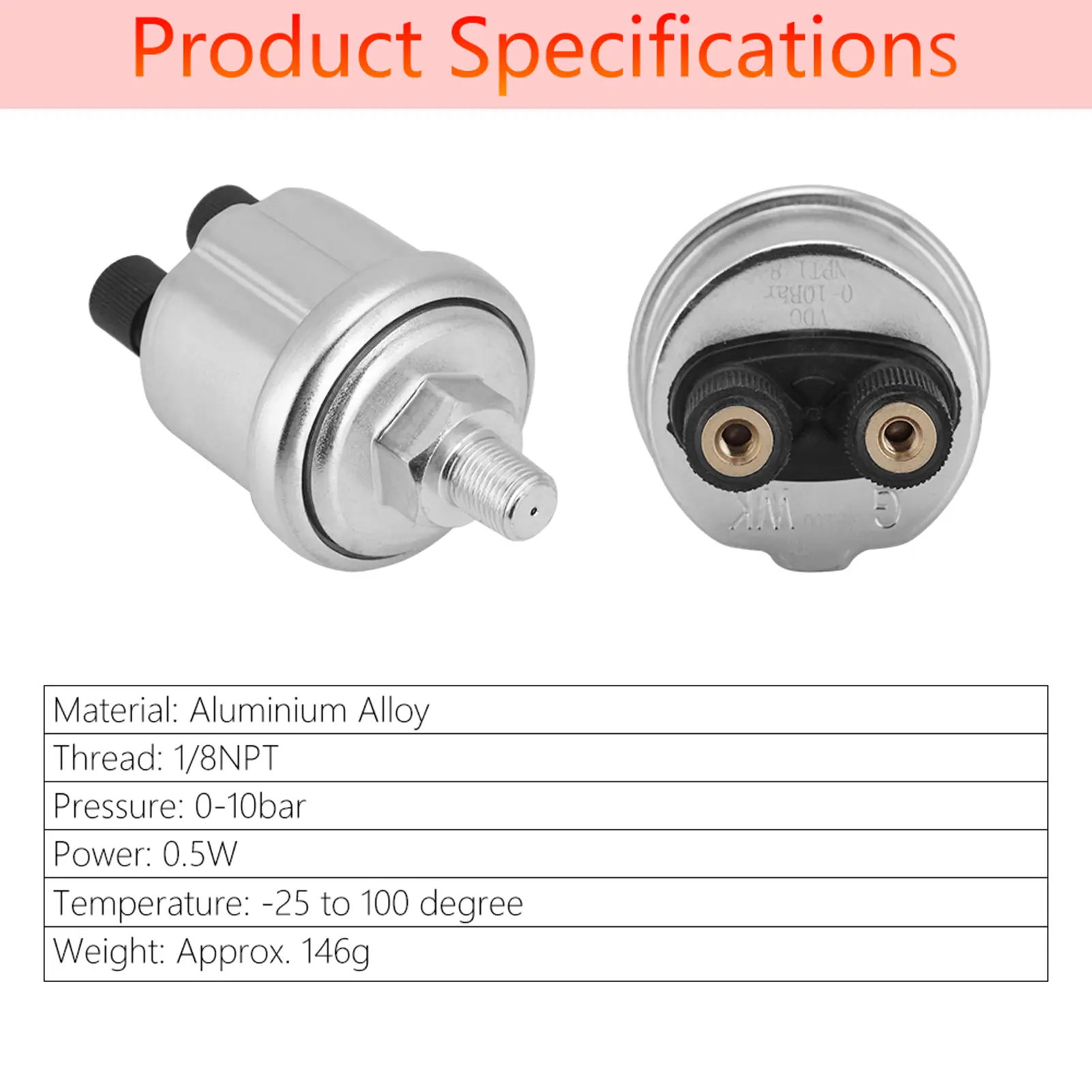 Universal Oil Pressure Sensor 0 to 10 Bars 1/8NPT for Diesel Generator