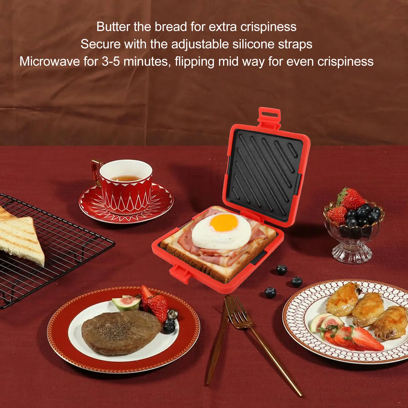 Microwave Toastie Sandwich Maker Microwavable Toaster with Adjustable Silicone Straps No Electricity Cordless