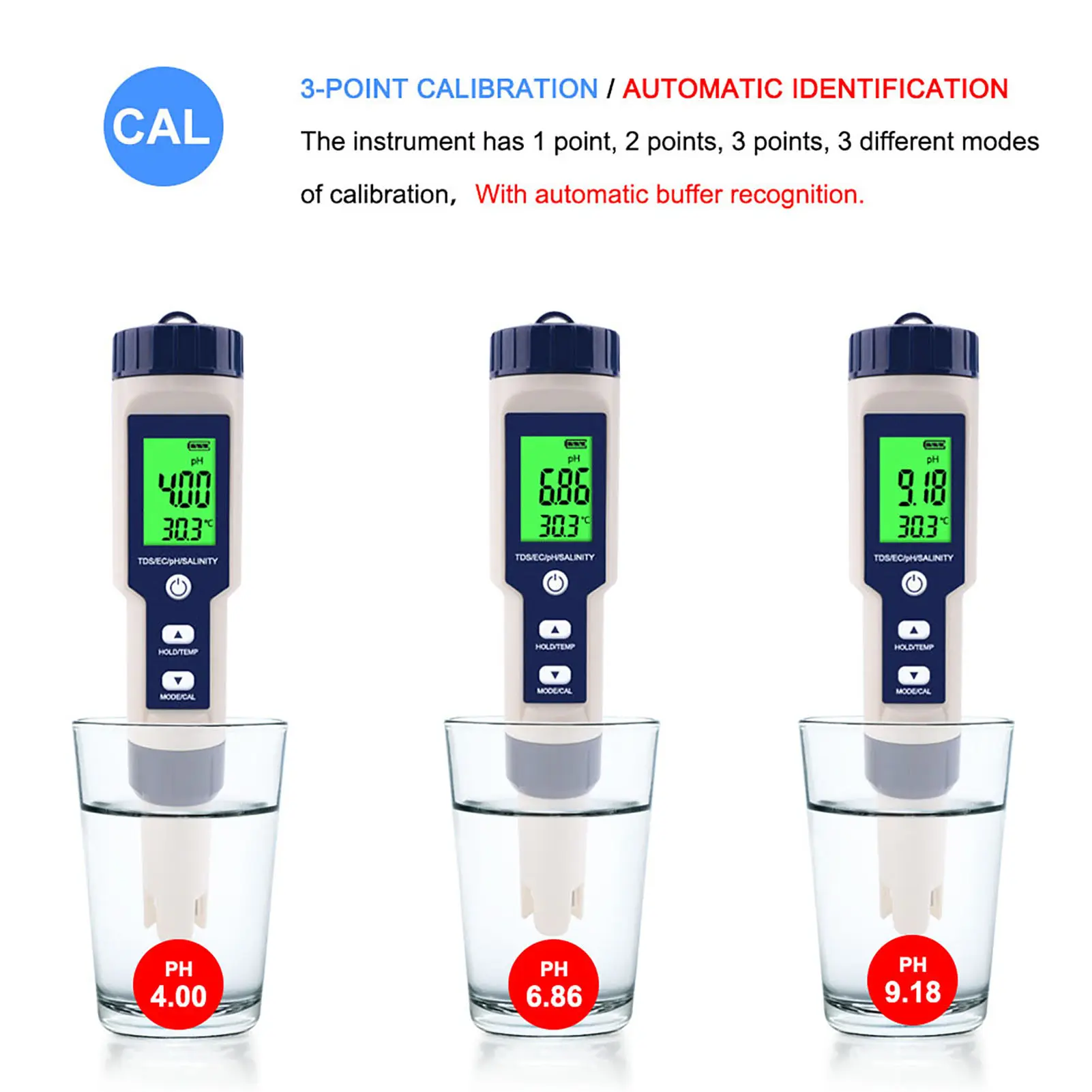 Water Quality Tester EZ-9909 5 in 1 Function Water Quality Testing Meter PH Salinity TDS EC Tester with Backlight