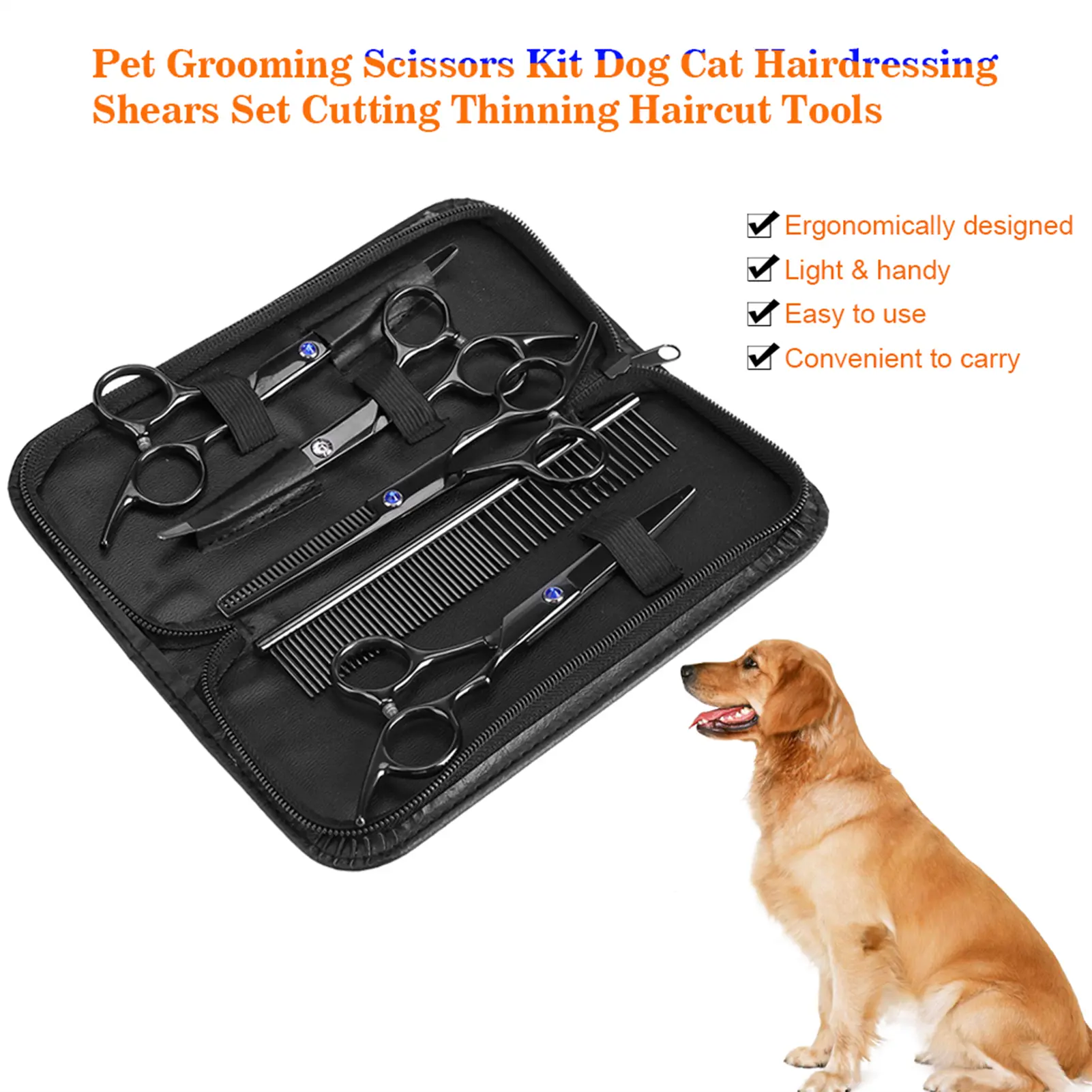 7Pcs Pet Grooming Scissors Kit Dog Cat Hairdressing Shears Set Cutting Thinning Haircut Tools