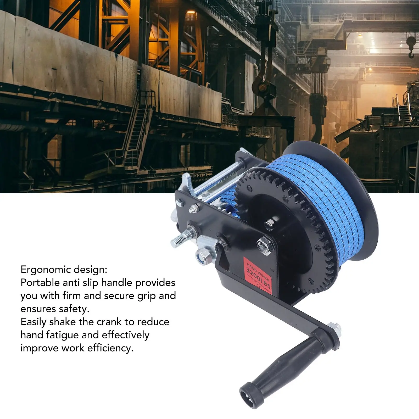 Hand Winch 3200lbs Small Hand Winch Alloy Steel Strong Traction 2 Way Ratchet Anti Slip Handle Trailer Winch for Industry Winch