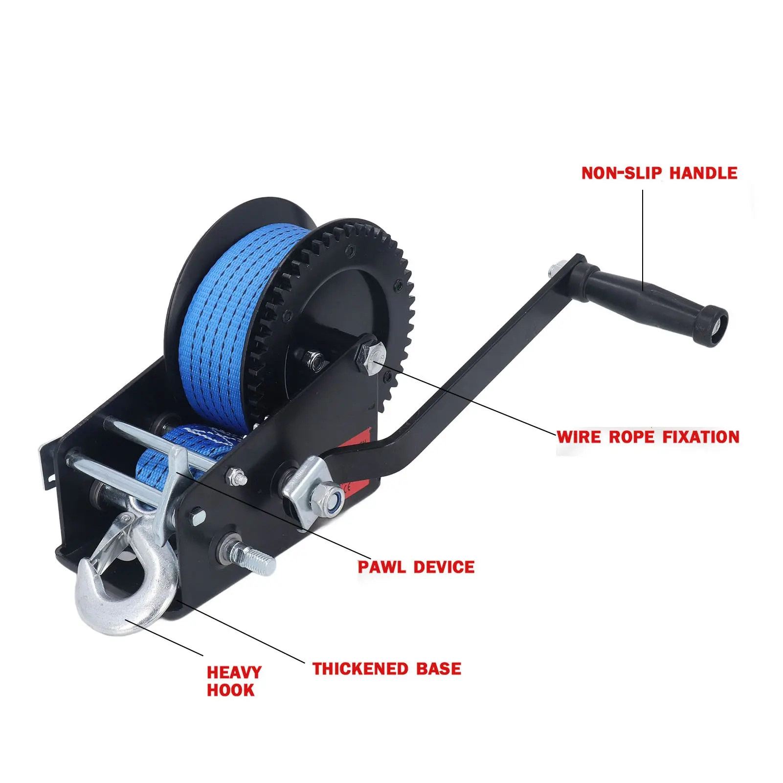 Hand Winch 3200lbs Small Hand Winch Alloy Steel Strong Traction 2 Way Ratchet Anti Slip Handle Trailer Winch for Industry Winch