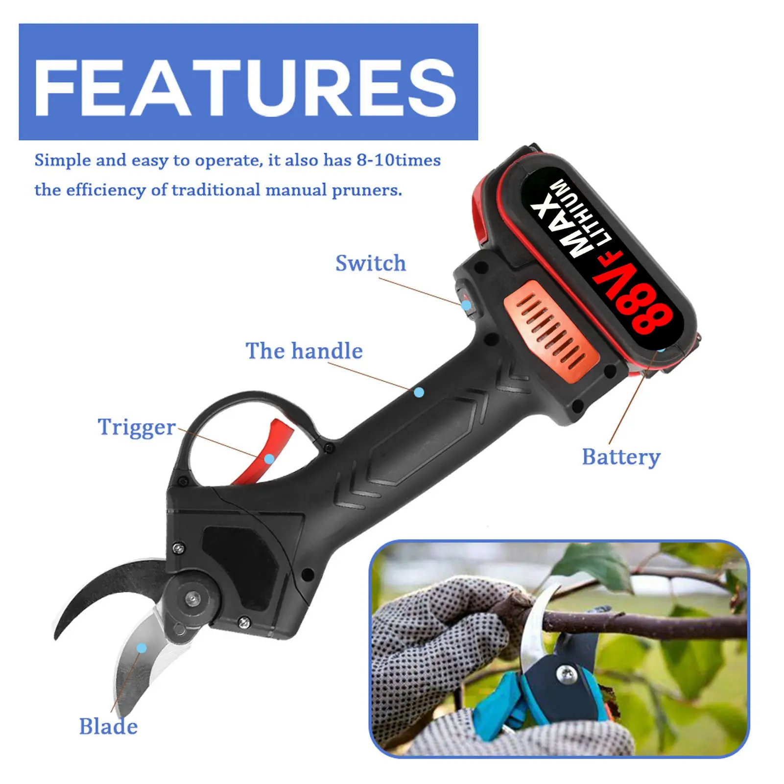 Cordless Electric Pruning Shear Brushless Pruning Shears and Brushed Electric Chain Saw Set for Tree Trimming and Branch Cutting