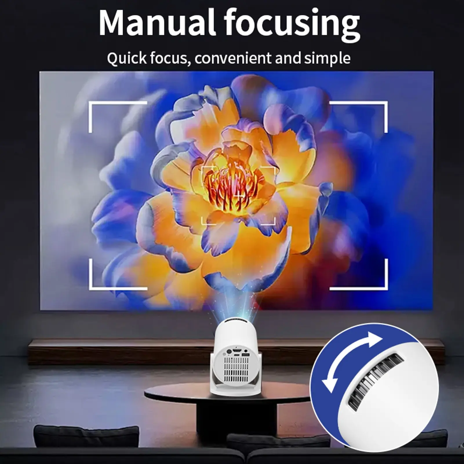 Projector White Wireless Fidelity 270° Adjustable LED 1080P Portable Movie Projector for Android Phone USB TV Stick Laptop