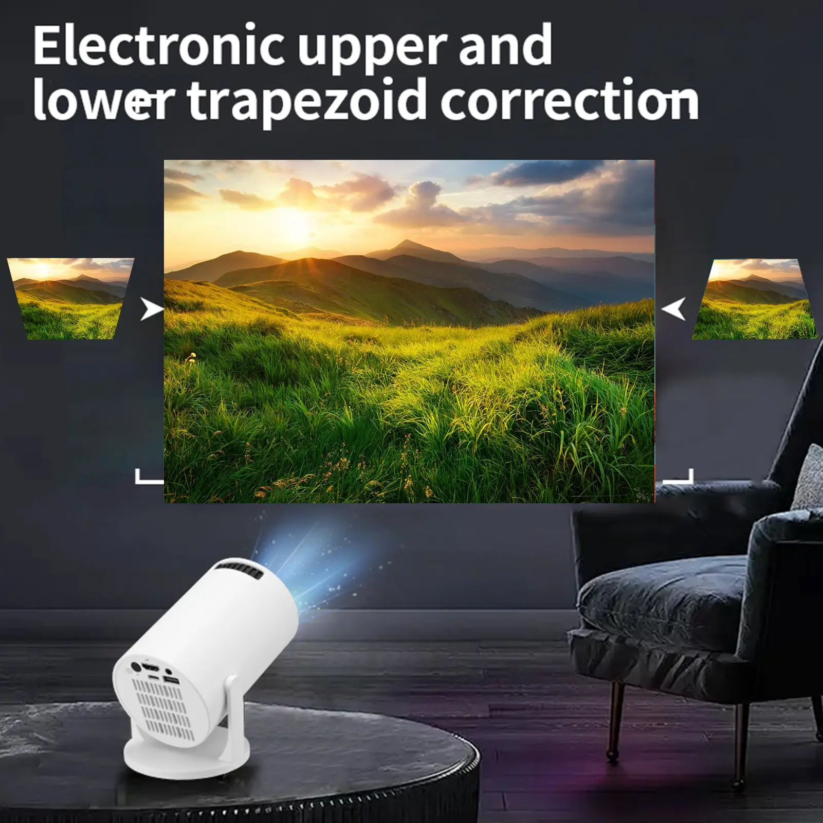 Projector White Wireless Fidelity 270° Adjustable LED 1080P Portable Movie Projector for Android Phone USB TV Stick Laptop