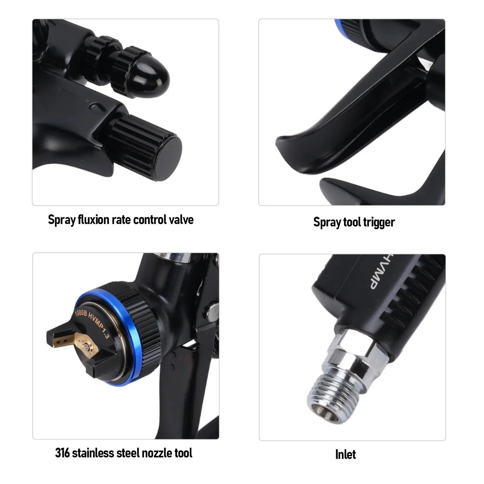 HVLP Spray Tool 4000B 600ml Cup 1.3mm Nozzle Air Paint Sprayer Tool Kit with Cleaning Brush for Furniture Walls Door