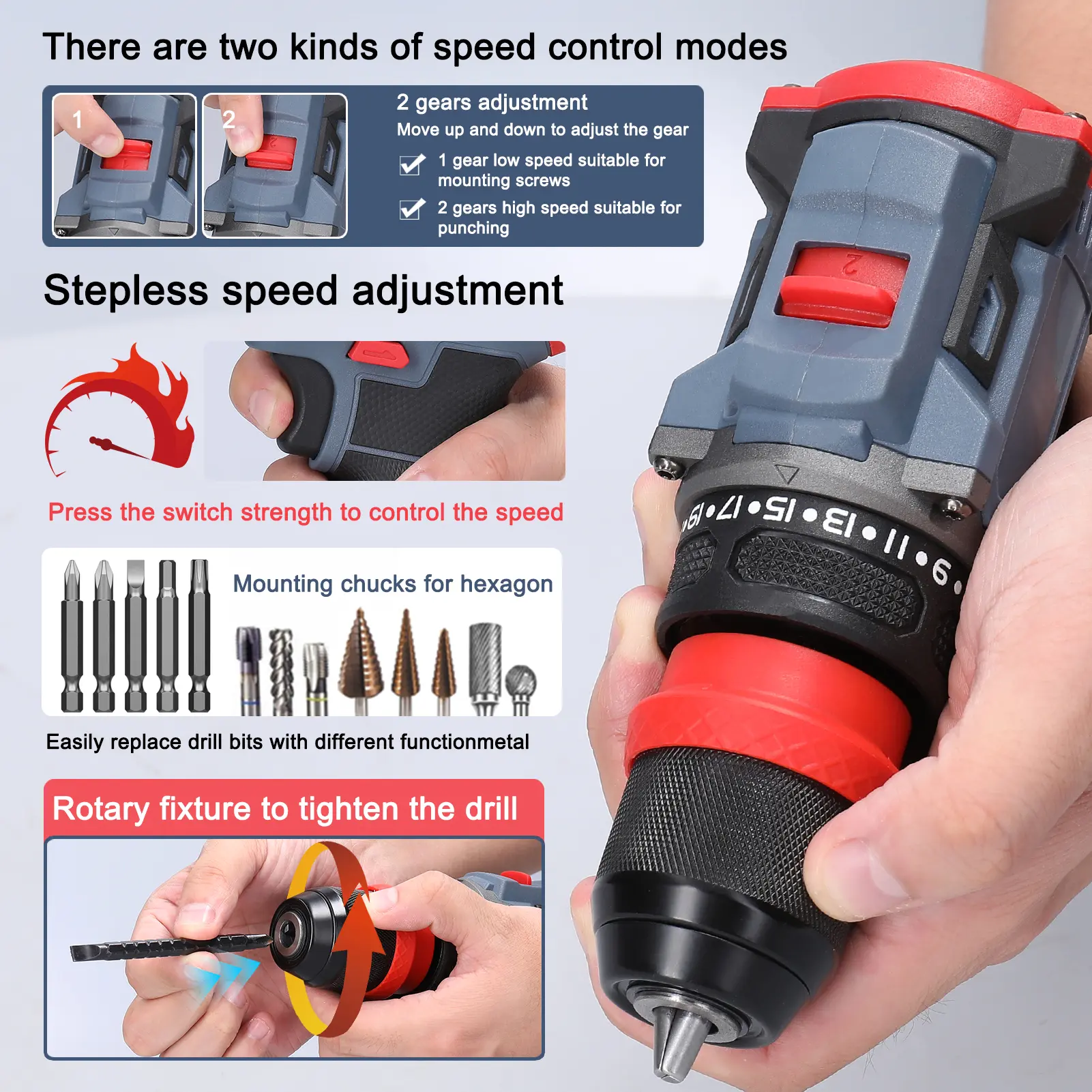 16.8V 2in1 Lithium Drill Electric Screwdriver Multi-function Power Tool 45Nm  Brushless Motor Practical Screw Driver for Home Ap