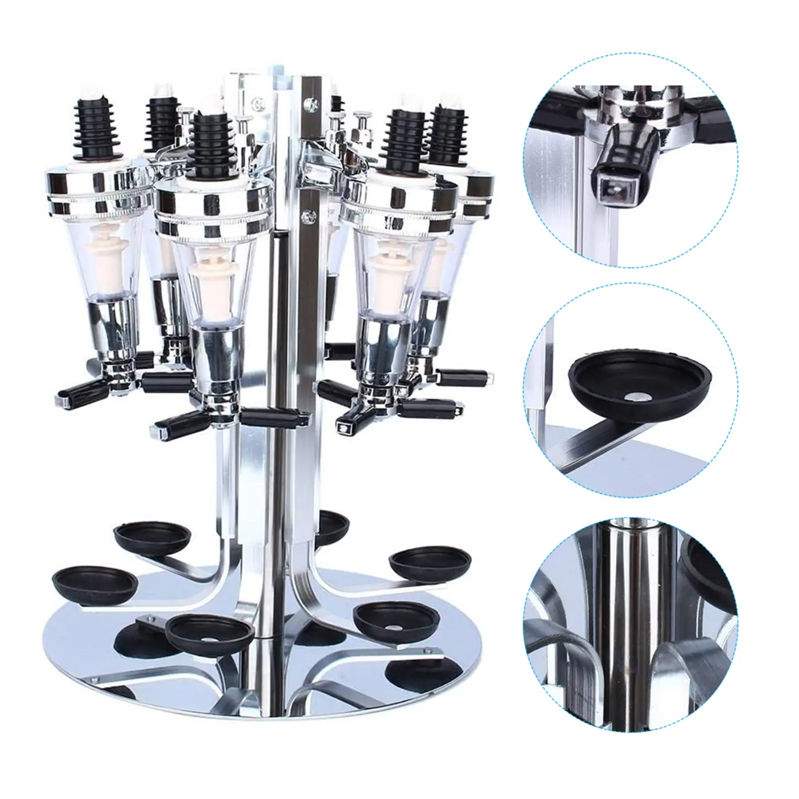 Rotating Wall Mounted 6 Bottle Stand Optic Dispenser Drinks Wine Steel Bar Butler