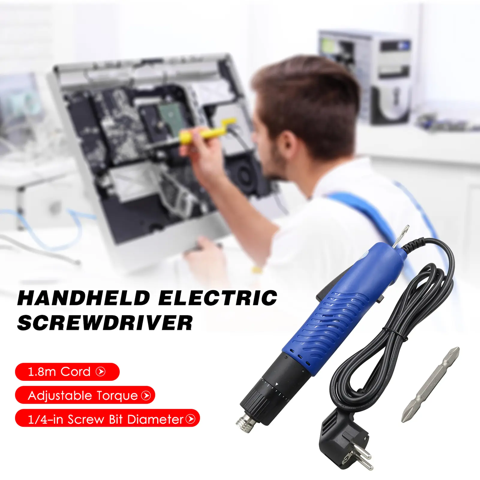 Electric Screwdriver Handheld Corded Electric Screw Driver Adjustable Torsion 1/4-in Screw Bit Diameter Repair Tool