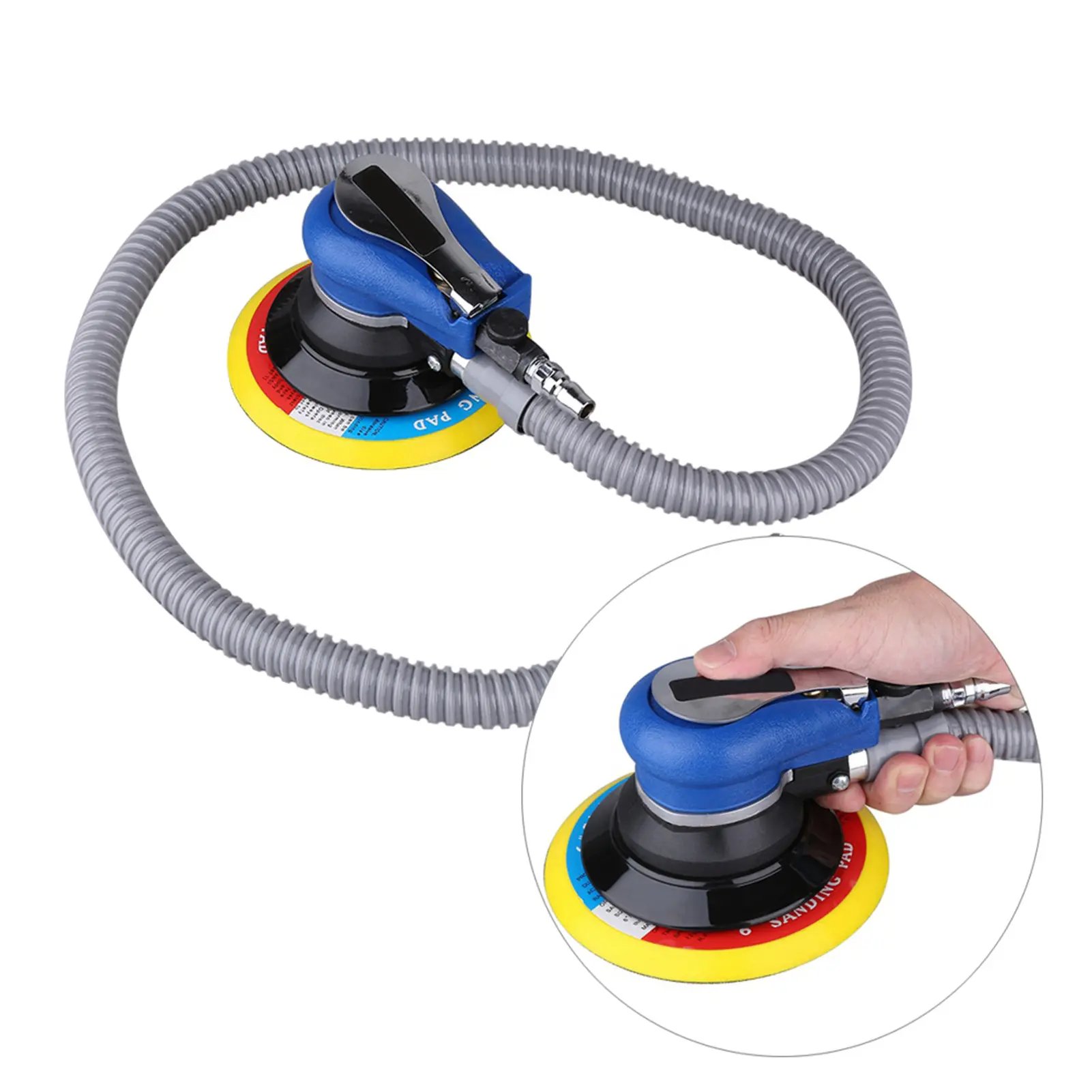 1pc Air Random Orbital Palm Sander for 6inch 150mm Pad Pneumatic Tool with Dust Collection Hose