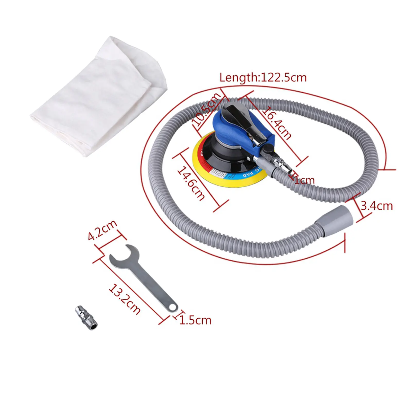 1pc Air Random Orbital Palm Sander for 6inch 150mm Pad Pneumatic Tool with Dust Collection Hose
